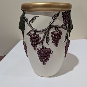 Terracotta Decorative Vase with Grape Design. 12"